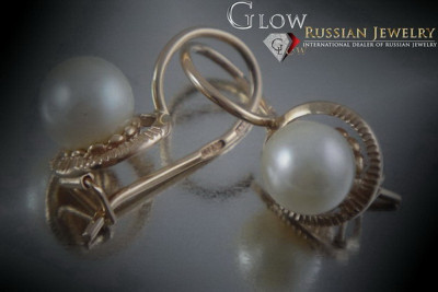 "Cercei cu perle în aur roz 14k, design vintage original" vepr001