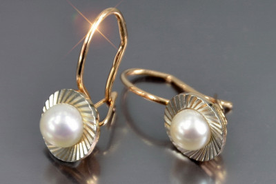 "Boucles d'oreilles anciennes en or rose 14 carats et perle vepr009" Vintage
