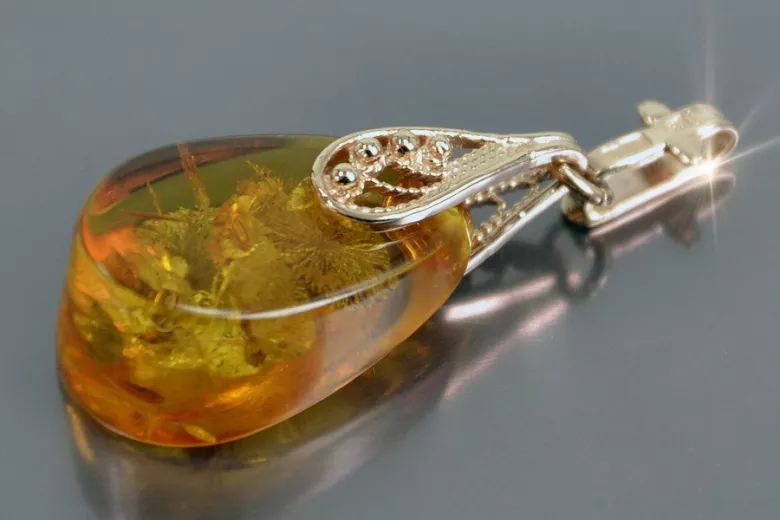 "Original Amber Pendant in 14K Vintage Rose Gold" vpab002