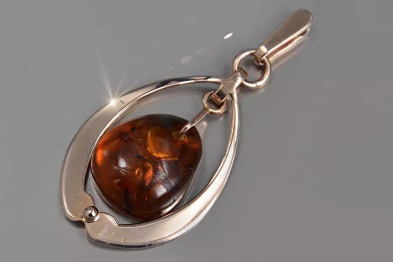 "Magnifique pendentif vintage en or rose 14 carats avec ambre authentique" vpab003