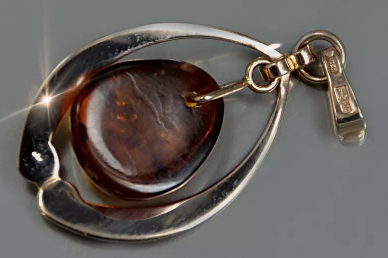 "Magnifique pendentif vintage en or rose 14 carats avec ambre authentique" vpab003