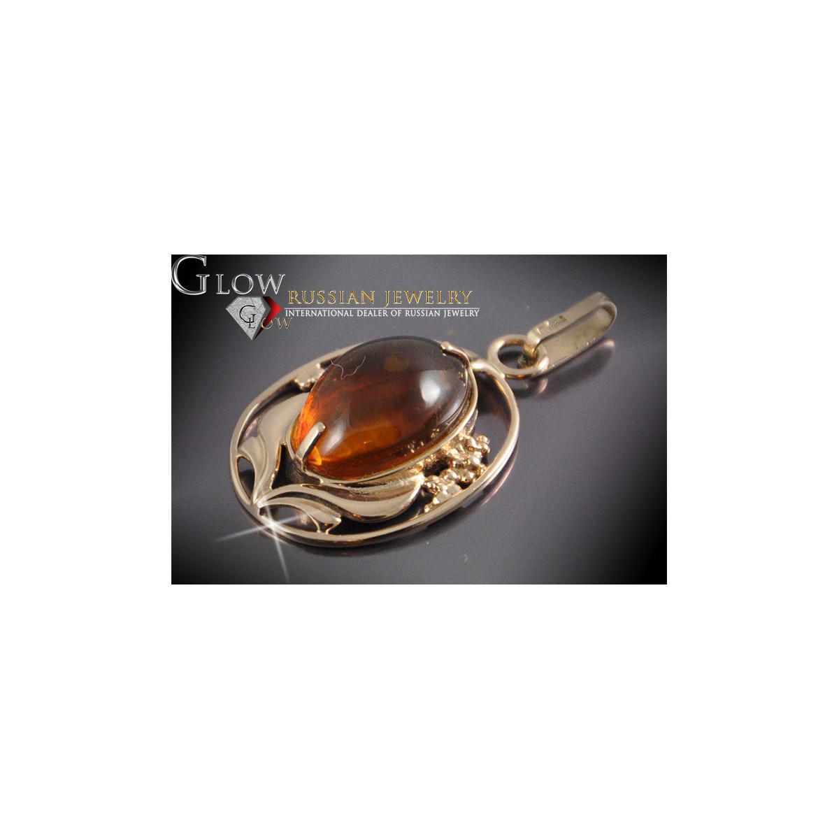 "Rare Amber and 14K Rose Gold Vintage-Style Pendant" vpab008
