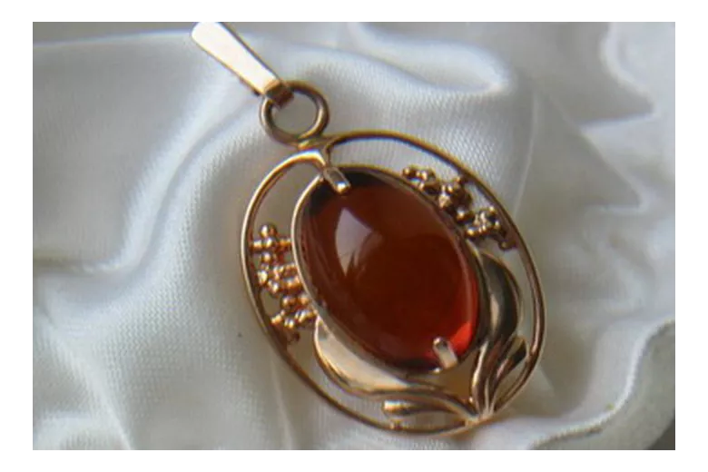 "Rare Amber and 14K Rose Gold Vintage-Style Pendant" vpab008