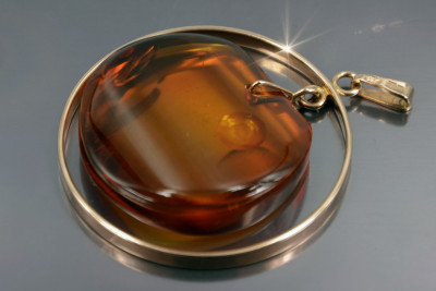 Original 14K Rose Gold Vintage Amber Necklace Pendant  vpab016