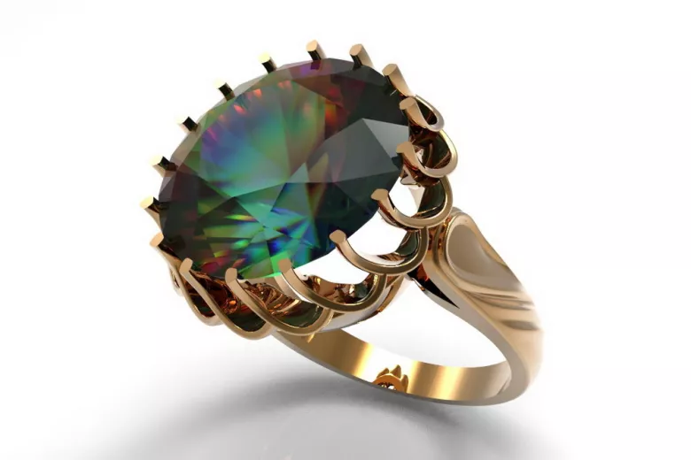 Inelul de aur sovietic rusesc 14K Alexandrite Ruby Emerald Safir Zircon 585 vrc035