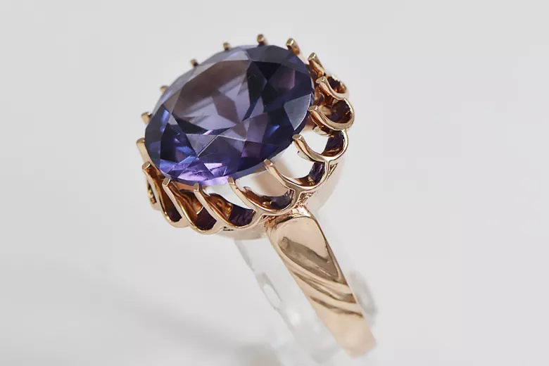 Vintage Rose Gold Ring 14K Alexandrite Ruby Emerald Sapphire Zircon 585 vrc035