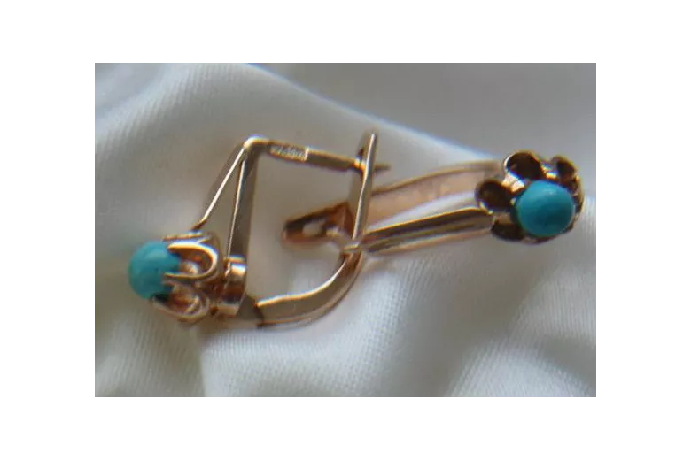 "Original Vintage 14K Rose Gold Turquoise Drop Earrings" vetq200