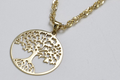 Italian Gold modern pendant lucky tree & Singapour chain