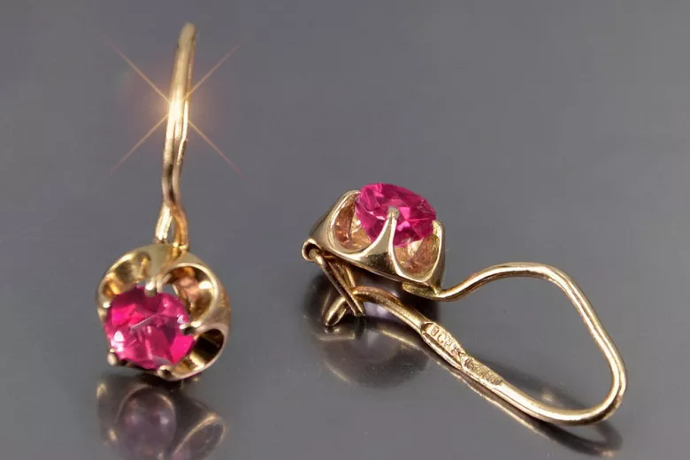Boucles d’oreilles en or rose soviétique russe 14k 585 vec059 alexandrite rubis émeraude saphir ...