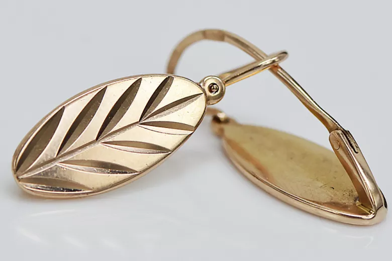 "Bez Kamieni, Oryginalne Kolczyki Vintage 14k z różowego złota w kształcie liści" ven116