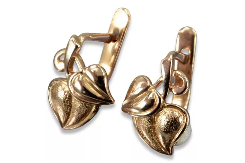 "No Stones Original Vintage 14K Rose Gold Leaf Design Earrings" ven142