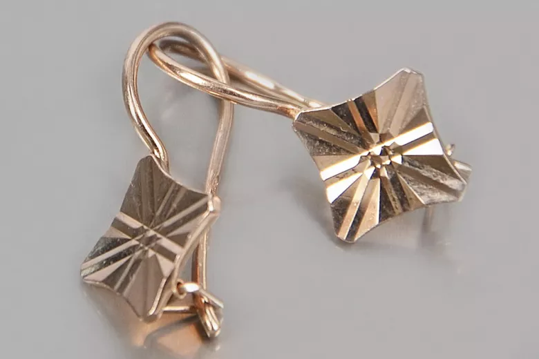 "Bijoux d'origine: Boucles d'oreilles carrées vintage en or rose 14 carats" ven156