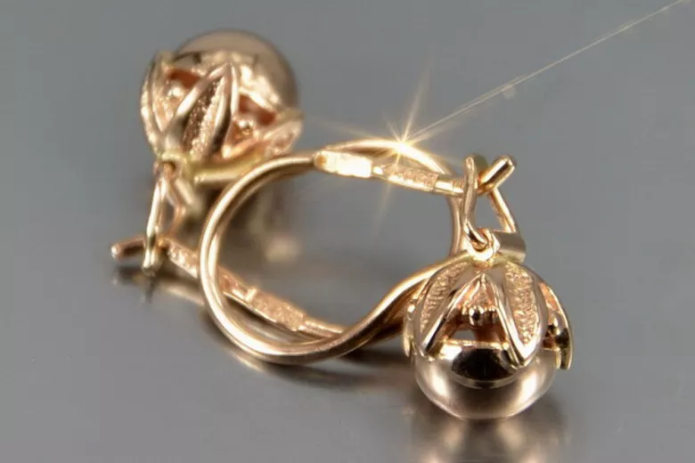 "Original Vintage 14K 585 Gold Ball Earrings in Rose Pink" ven180