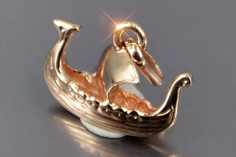 "Authentic Vintage 14K Rose Gold Boat-Shaped Pendant, No Stones" vpn044