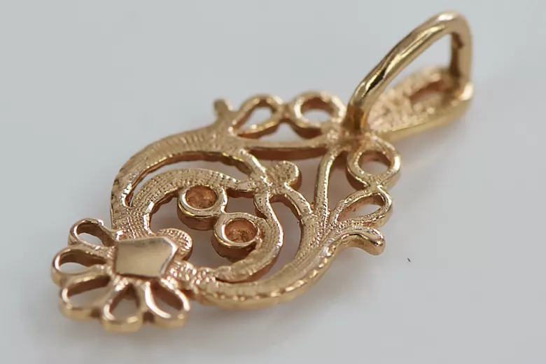 "Vintage 14K 585 Rose Gold Leaf Pendant - Original, No Stones" vpn056