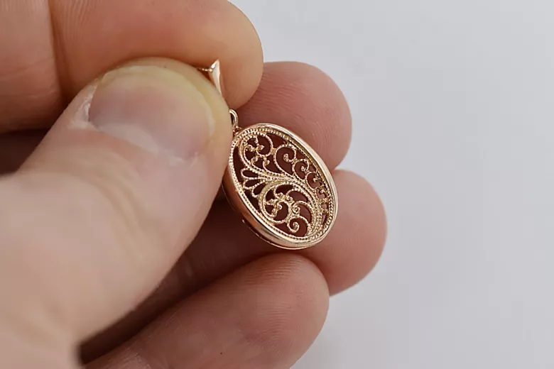 "Bijuterie autentică vintage: Pandantiv oval din aur roz 14k, fără pietre" vpn088