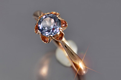 Vintage Rose Gold Ring 14K Alexandrite Ruby Emerald Sapphire Zircon 585 vrc002