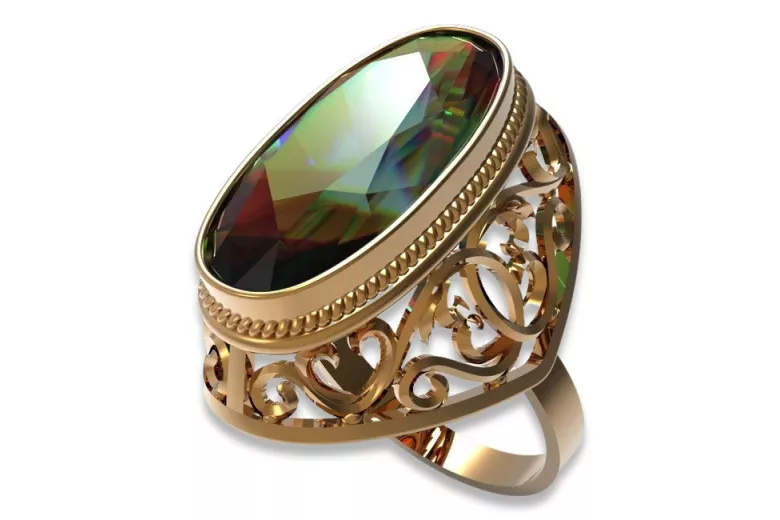 Russisch Sowjetrosa 14 Karat 585 Gold Alexandrit Rubin Smaragd Saphir Zirkon Ring vrc184