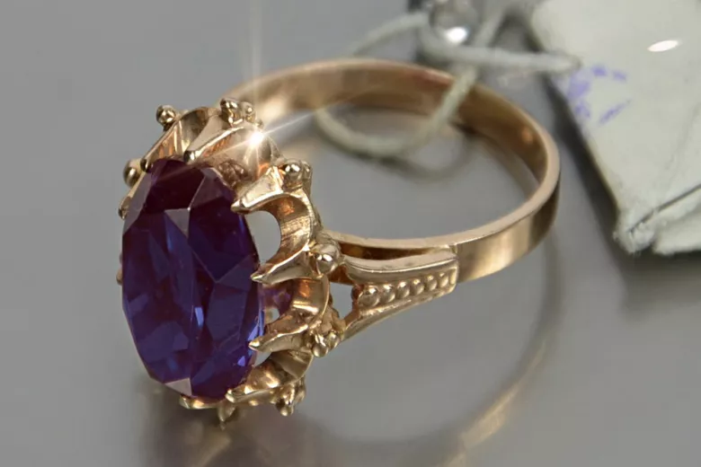 Vintage pierścionek pozłacane sregro 925 z Aleksandrytem Rubinem Szafirem Szmaragdem Cyrkonią vrc079rp