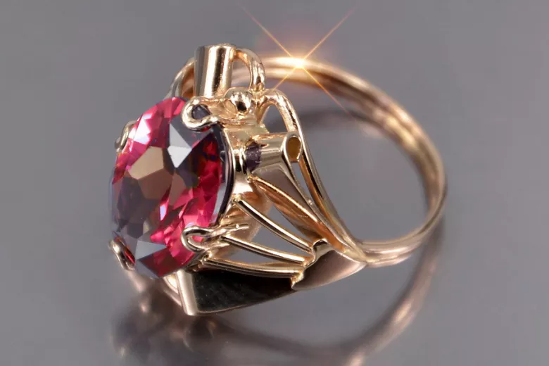Russian Soviet rose 14k 585 gold Alexandrite Ruby Emerald Sapphire Zircon ring  vrc015