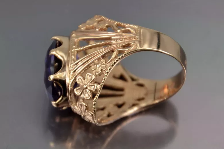 Vintage pierścionek pozłacane srebro 925 z Aleksandrytem Rubinem Szafirem Szmaragdem Cyrkonią vrc031rp