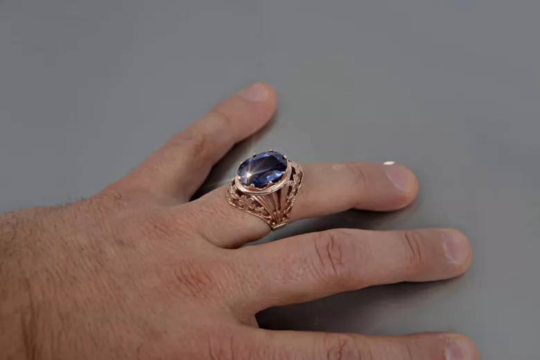 Vintage pierścionek pozłacane srebro 925 z Aleksandrytem Rubinem Szafirem Szmaragdem Cyrkonią vrc031rp