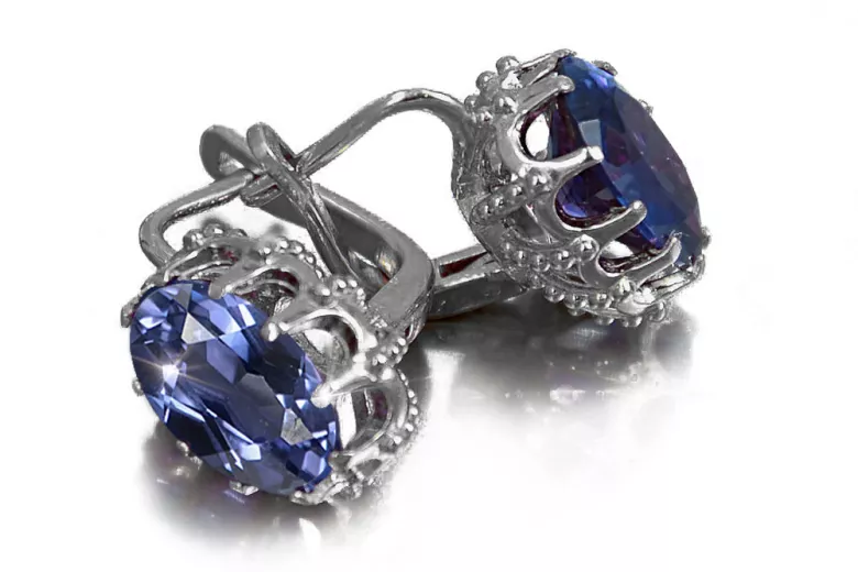 Vintage 925 sterling silver Alexandrite Ruby Emerald Sapphire Aquamarine Zircon ... earrings vec079s