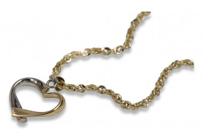Italiano 14k 585 oro moderno corazón colgante y cadena de cuerda cpn013ywS&cc074y