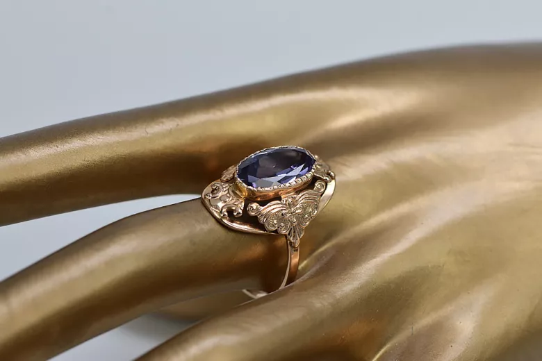 Rosyjska radziecka róża 14k 585 złoto Aleksandryt Rubinowy szmaragdowy szafirowy pierścionek z cyrkonią vrc014