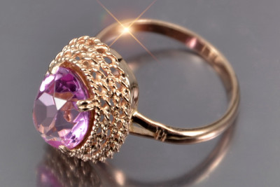 Руски съветски пръстен от розово злато 14K александрит рубин изумруден сапфир циркон 585 vrc068