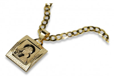 Złoty medalik 14k 585 Bozia z łańcuszkiem pancerką pm001y&cc001y