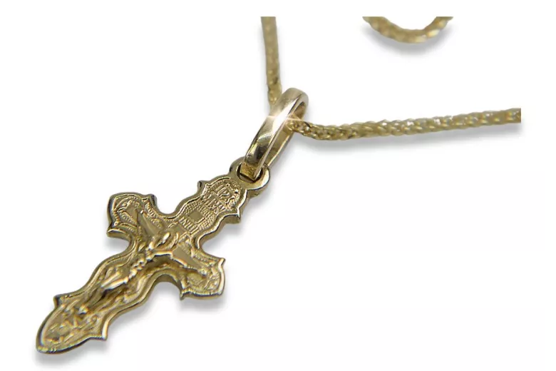 Cruz ortodoxa de oro con cadena ☆ zlotychlopak.pl ☆ Muestra de oro 585 333 bajo