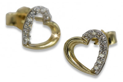 Italian yellow 14k 585 gold heart zircon earrings cec012y