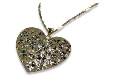 Italian 14k gold modern heart pendant & Rope chain cpn003yw&cc012y