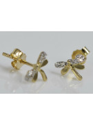 Italian 14k 585 yellow gold dragonfly zircon earrings cec015y