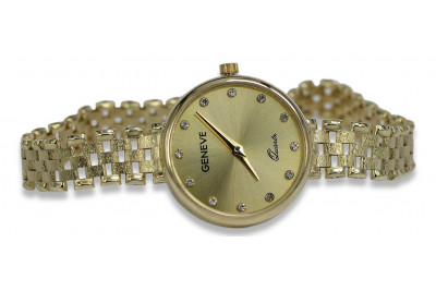 Италиански жълт 14k 585 злато дама Geneve часовник lw071y
