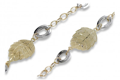 Italian 14k Gold leaf chain with bracelet set cfc001yw&cfb001yw