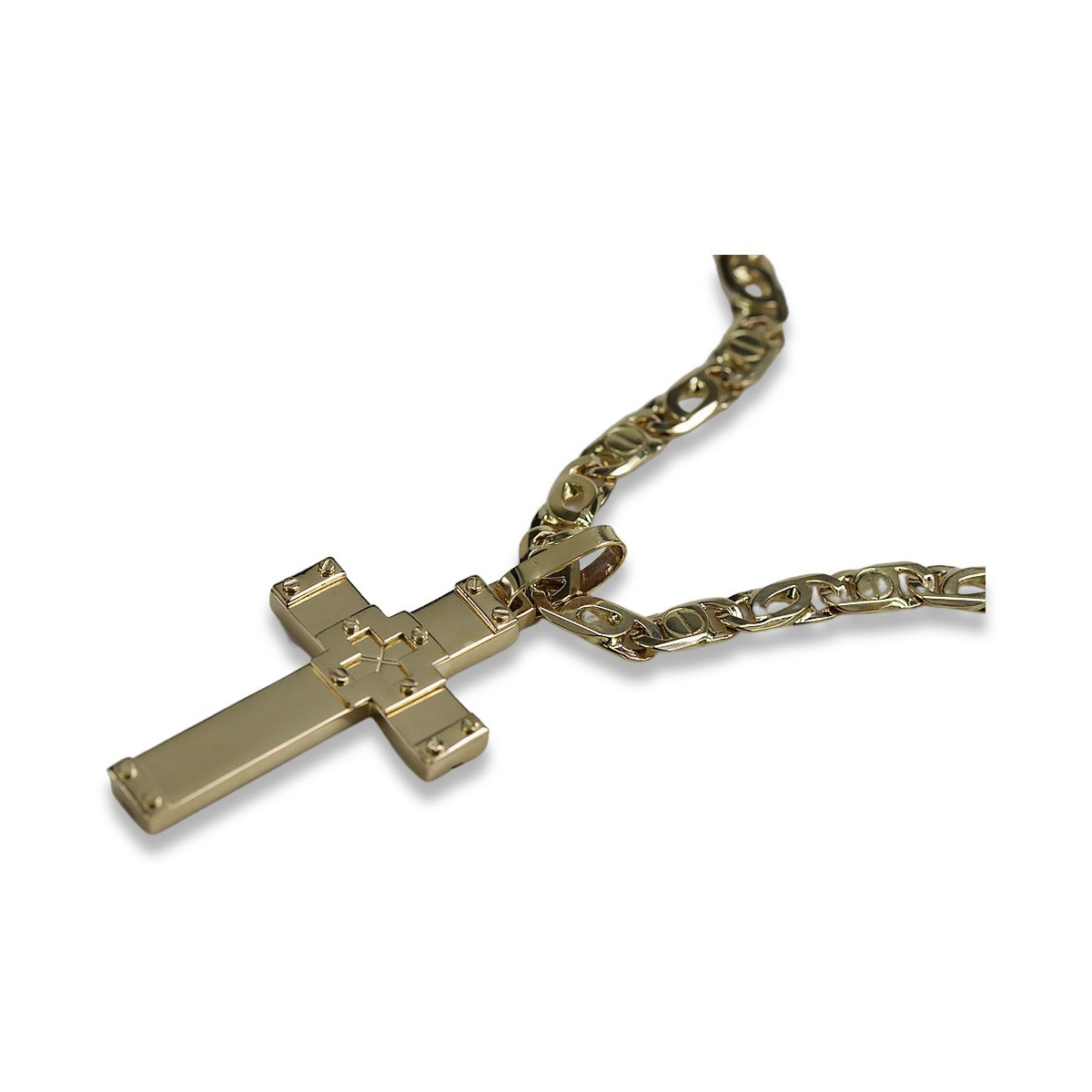 Італійський жовтий 14k золотий католицький хрест & ланцюжок ctc016yM&cc031y