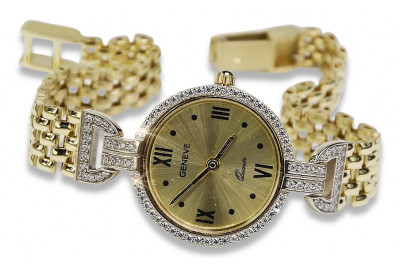 Италиански жълто злато дама часовник Geneve Lady подарък lw107y