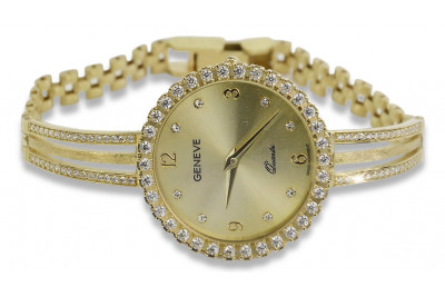 Prześliczny 14K złoty damski zegarek Geneve lw108y