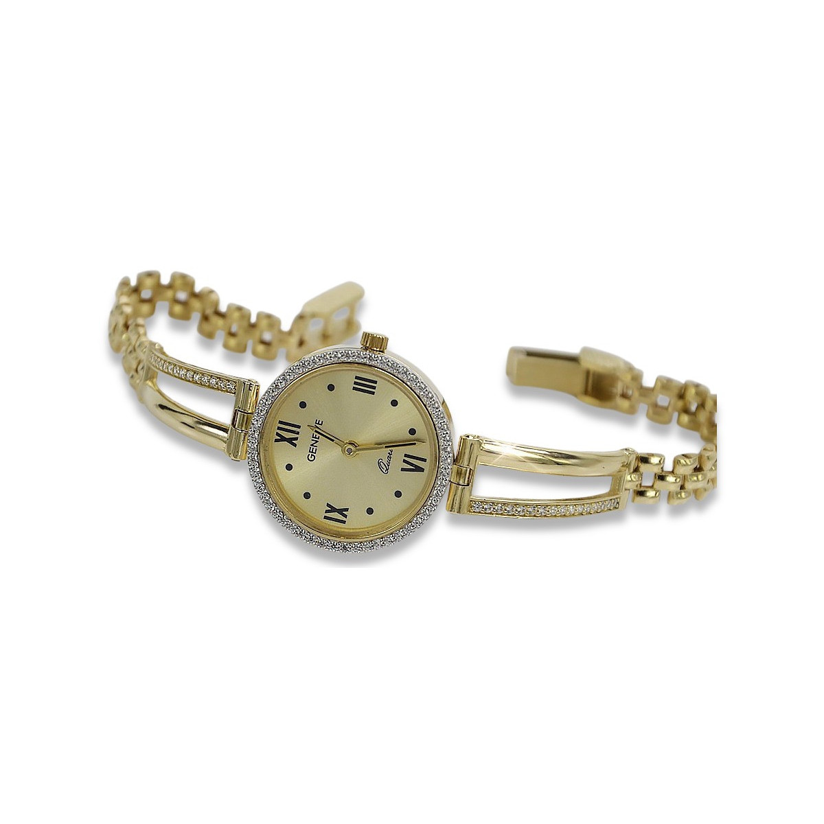 Prześliczny 14k złoty damski zegarek Geneve lw075y