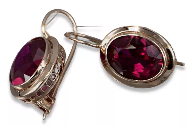 Vintage rose pink 14k 585 gold earrings vec114 alexandrite ruby emerald sapphire ...