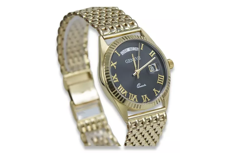 Złoty zegarek z bransoletą męski 14k 585 Geneve mw013ydbc&mbw013y