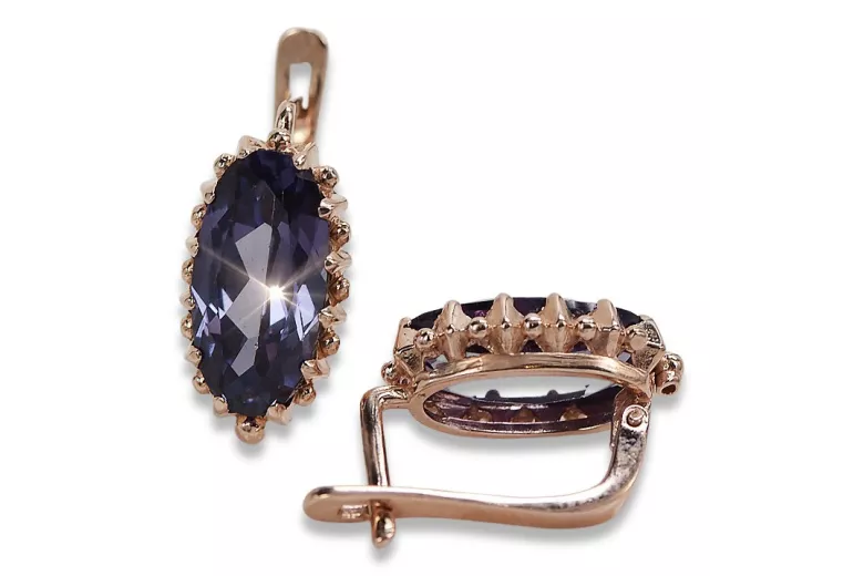 Vintage-Ohrringe aus rosafarbenem 14-karätigem 585-Gold vec174 Alexandrit-Rubin-Smaragd-Saphir ...