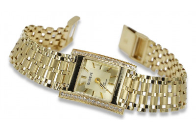 Złoty damski zegarek z bransoletą 14k Geneve lw035y&lbw002y