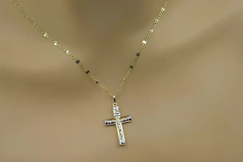 Wyrafinowany włoski krzyż katolicki z białego złota 14k  ctc002w