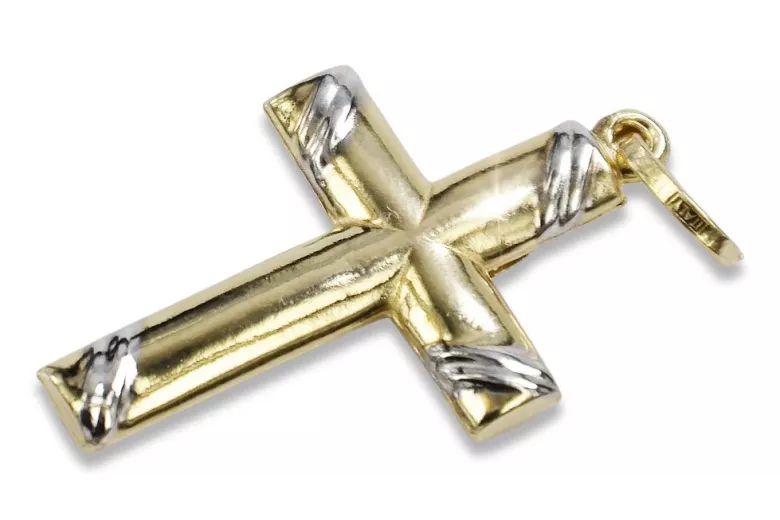 "Exquisites 14K Gelb- & Weißgold Italienisches Katholisches Kreuz im Vintage Rosenpink-Stil" ctc002yw