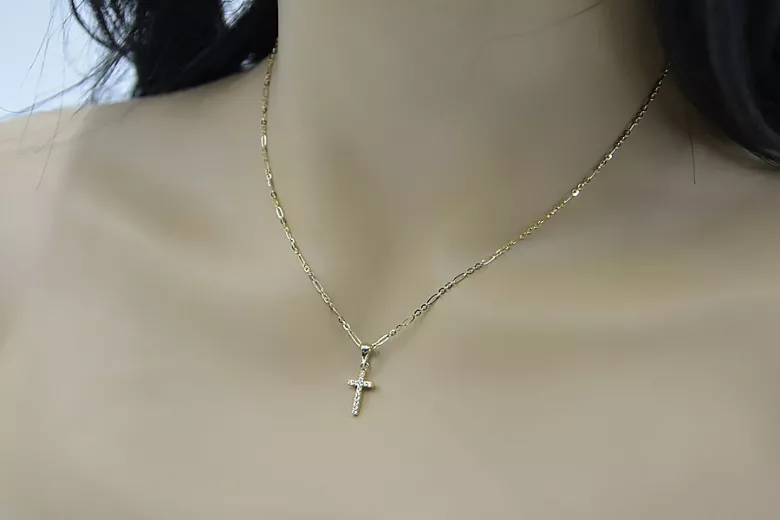 Luksusowy 14k białe złoto z katolickim krzyżem Jezusa ctc012w