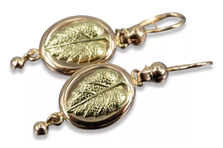 "14k 585 Gold Vintage Blatt Ohrringe im Original Vintage-Roségold ohne Steine" ven045