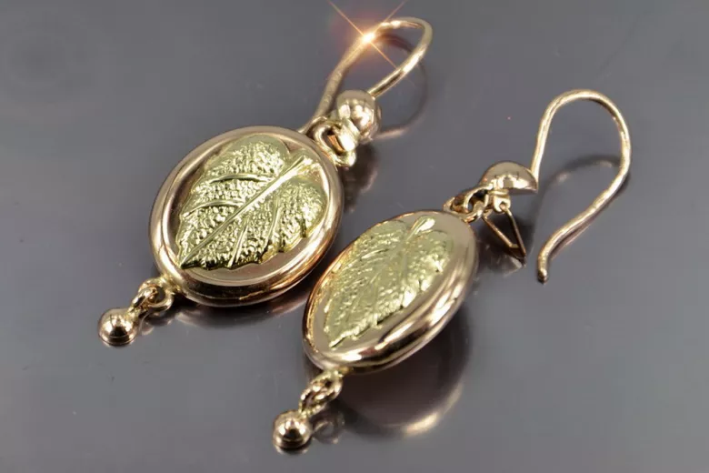 "14k 585 Gold Vintage Blatt Ohrringe im Original Vintage-Roségold ohne Steine" ven045